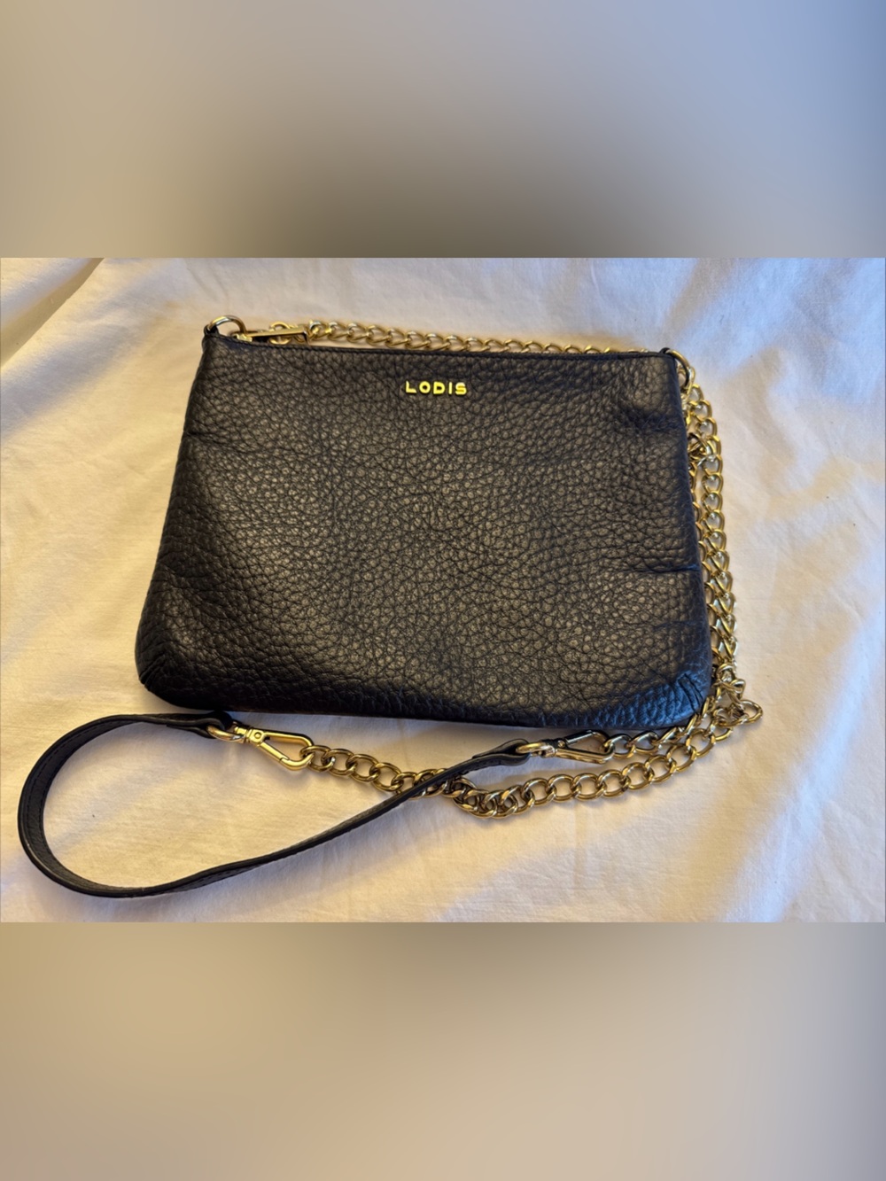 LODIS Black Pebbled Leather 2 Ways Chain Strap Zipper Clutch Crossbody Bag
